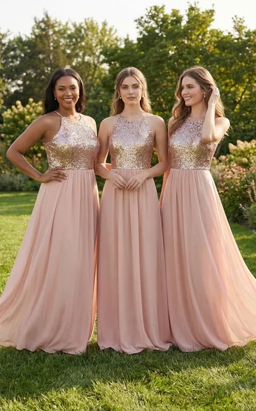 Spaghetti Strap Sequin & Chiffon Sheath