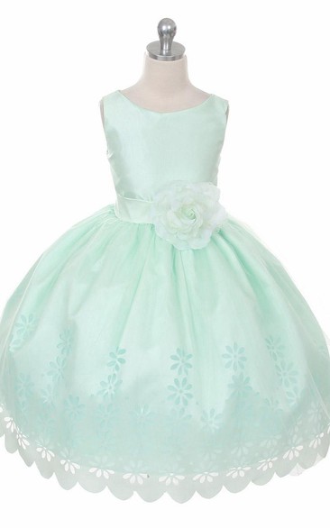 Tea-Length Floral Floral Satin Flower Girl Dress