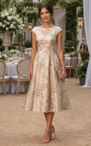 Gold Bateau A-Line Mother of the Bride Dress