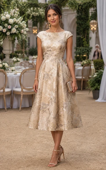 Gold Bateau A-Line Mother of the Bride Dress