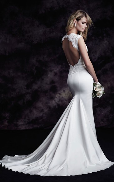 Long Jersey Mermaid Dress With Scalloped Neckline