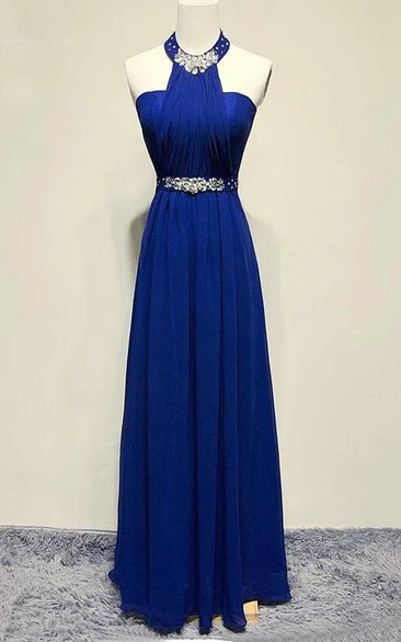 Modernism Halter Full Length Rhinestones Prom Dress