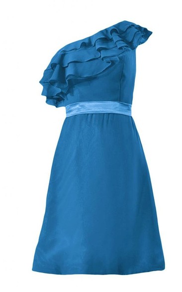One-shoulder Ruffled Bodice Knee-length Chiffon Dress