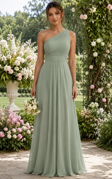 Sage One-Shoulder A-Line Chiffon Bridesmaid Dress