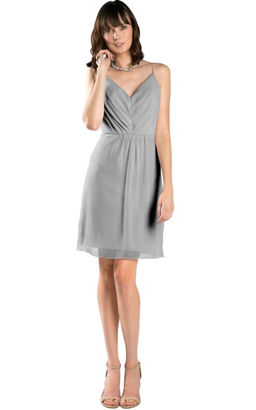 Mini Pencil Spaghetti Sleeveless Chiffon Muti-Color Convertible Bridesmaid Dress With Low-V Back
