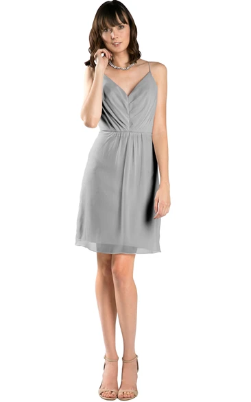 Mini Pencil Spaghetti Sleeveless Chiffon Muti-Color Convertible Bridesmaid Dress With Low-V Back