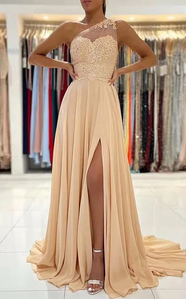 Casual One-shoulder Chiffon Sleeveless Front Split Dress