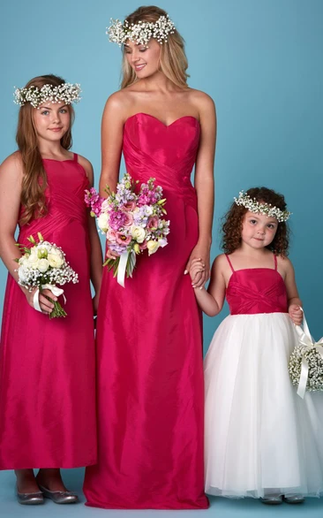 Floor-Length Sweetheart Criss-Cross Sleeveless Satin Bridesmaid Dress