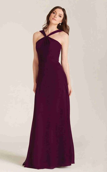 Sleeveless Strapped Ruched Chiffon Bridesmaid Dress