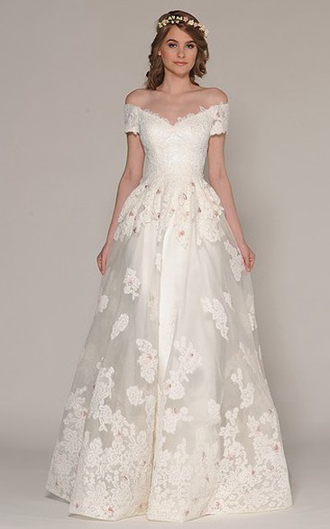 A-Line Off-The-Shoulder Lace Wedding Dress