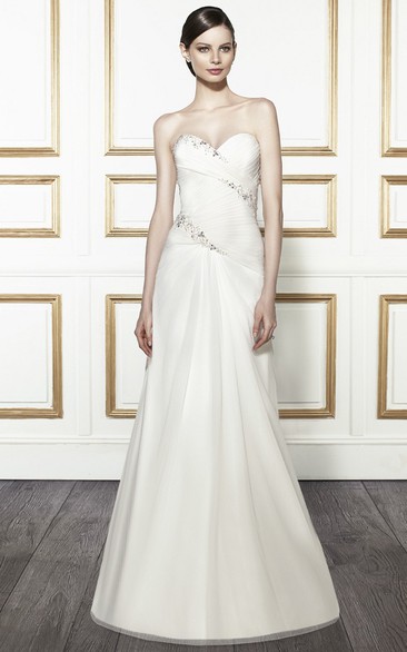 Trumpet Sweetheart Beaded Long Tulle&Satin Wedding Dress With Criss Cross And Corset Back