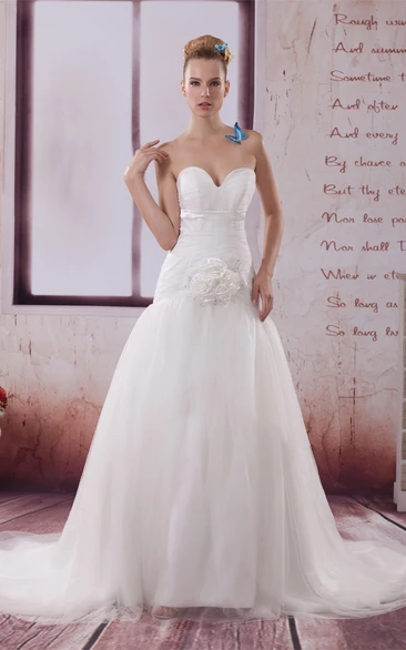 Sweetheart A-Line Tulle Ruching and Gown With Flower