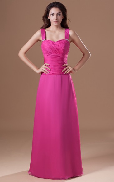 Strapped Maxi Chiffon Gown With Ruched Bodice
