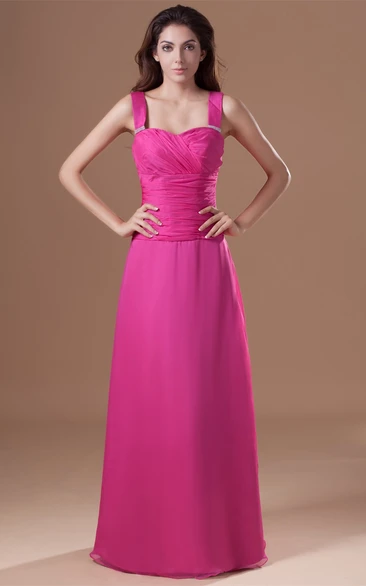 Strapped Maxi Chiffon Gown With Ruched Bodice