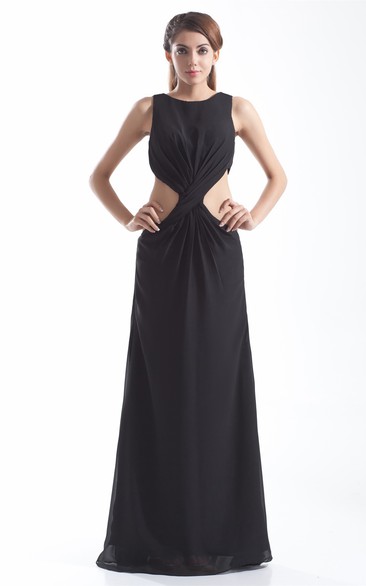 Sleeveless Floor-Length Central Ruching and Dress With Keyhole