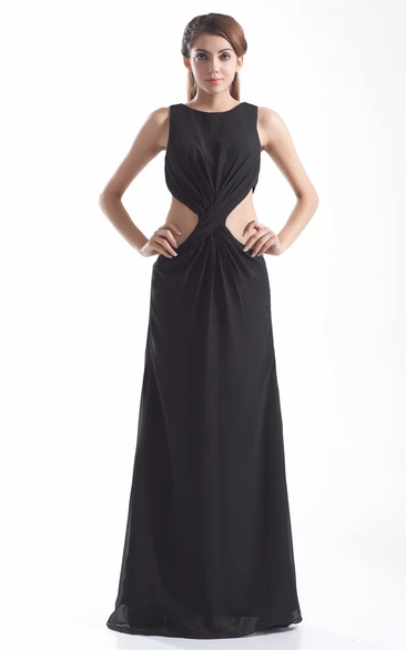 Sleeveless Floor-Length Central Ruching and Dress With Keyhole