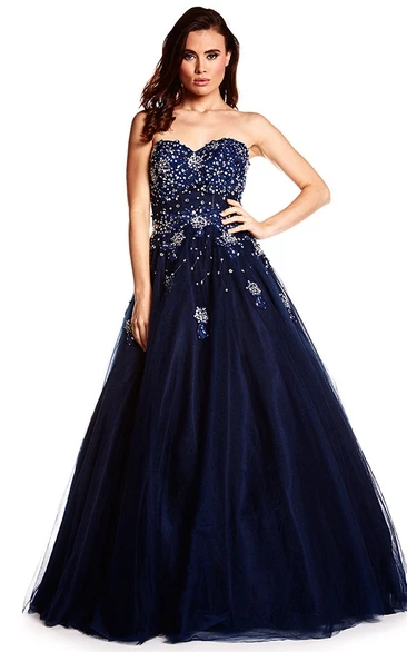 A-Line Maxi Sleeveless Beaded Sweetheart Prom Dress With Lace-Up Back And Pleats