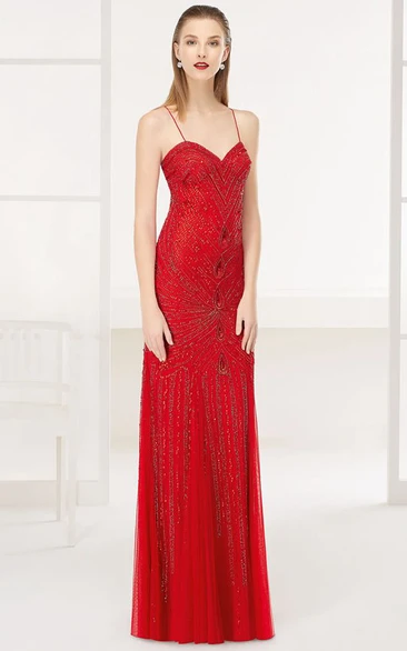 Spaghetti Straps Allover Sequin Long Prom Dress With Back Criss Cross Straps