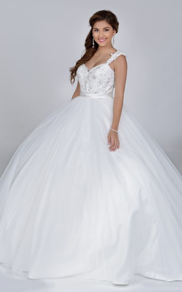 Sleeveless Tulle Ball Gown With Sequined Lace Bodice