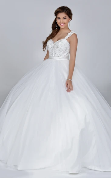 Sleeveless Tulle Ball Gown With Sequined Lace Bodice
