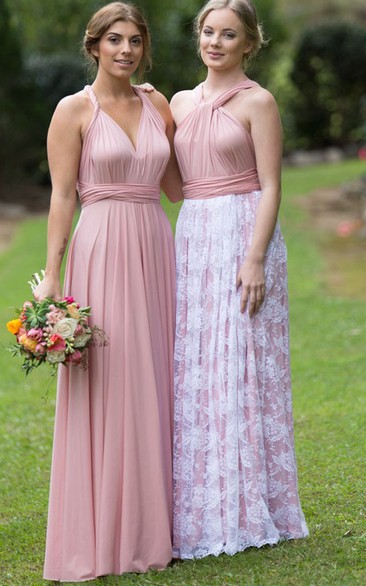 Strapped Ruched Short Sleeve Chiffon Bridesmaid Dress With Bow