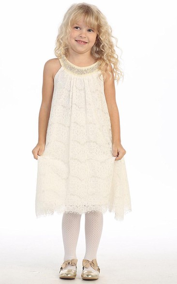 Jewel Beaded Lace Flower Girl Dress