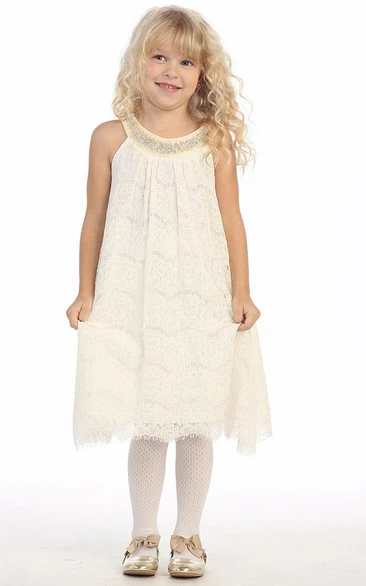 Jewel Beaded Lace Flower Girl Dress