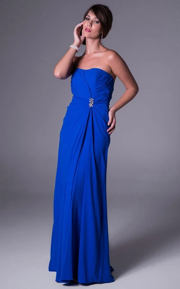 Sheath Draped Strapless Chiffon Bridesmaid Dress
