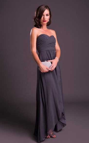 High-Low Sleeveless Ruched Sweetheart Chiffon Bridesmaid Dress