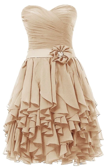 Sweetheart Layered Short Dress With Flower in Waist