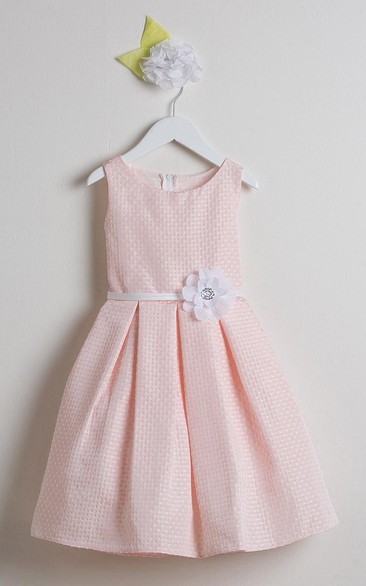 Knee-Length Floral Floral Sequins&Satin Flower Girl Dress With Sash