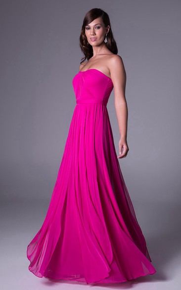 A-Line Long Pleated Sleeveless Strapless Chiffon Bridesmaid Dress