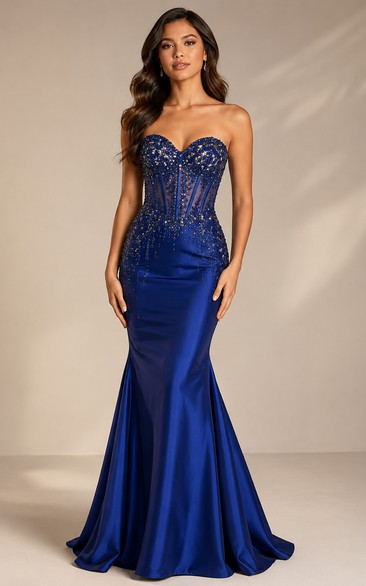 Mermaid Sequin Prom Dress with Strapless, Sleeveless and Beading Sequins, Floor Length