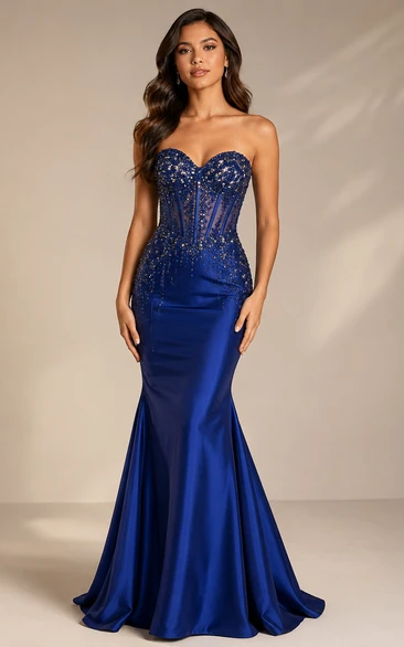 Mermaid Sequin Prom Dress with Strapless, Sleeveless and Beading Sequins, Floor Length