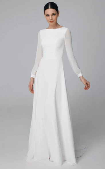 Simple Modest Long Sleeve Sheath Solid Rustic Wedding Dress