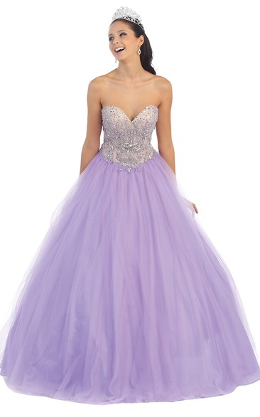 Ball Gown Sweetheart Sleeveless Tulle Backless Dress With Beading