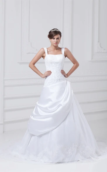 Gossamery a Line Strapped Sleeveless Satin Organza Wedding Dresses