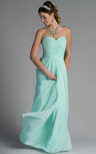 Criss Cross Top Sweetheart Chiffon Long Bridesmaid Dress With Pleats