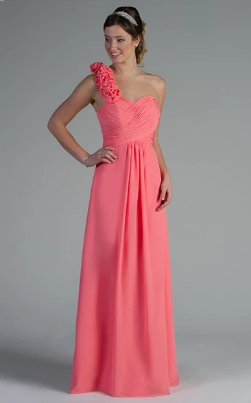 Floral Single Strap Chiffon Long Bridesmaid Dress With Criss Cross Top