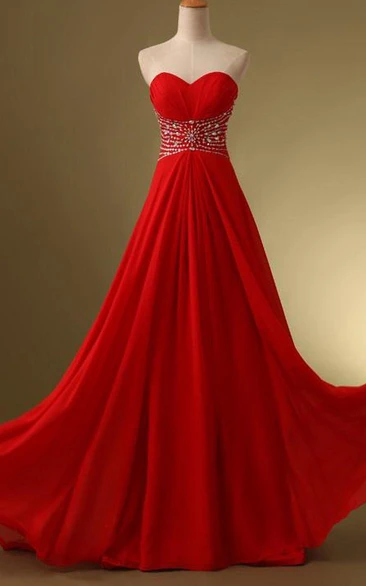 Sweetheart Beaded Ruches A-Line Lace-Up Floor-Length Prom Dress