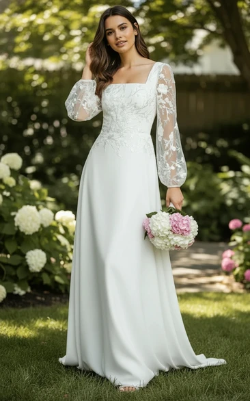 Puff Sleeve Lace Sheath Wedding Dress
