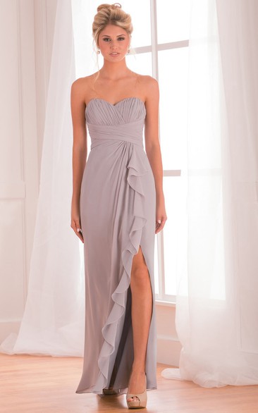 Sweetheart Floor-Length Bridesmaid Dress With Ruffles And Front Slit