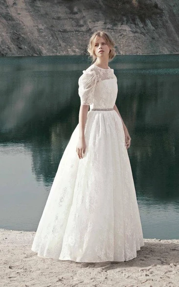 Vintage Style Romantic Gown Floral Lace Long Sleeve Bridesmaid Dress