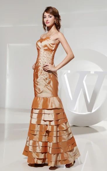 Mermaid Tiered Long Dress With Beading and Ruching