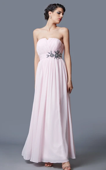 Sleeveless V-cut Neck Long Chiffon Dress With Floral Embellishment