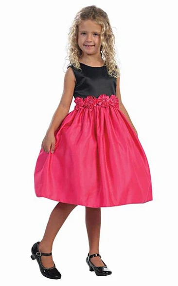 Knee-Length Tiered Satin Flower Girl Dress