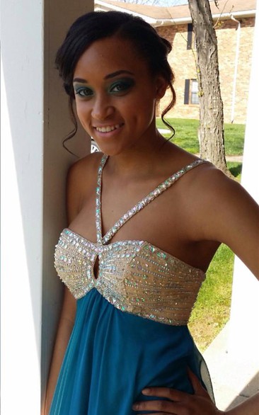 Sexy Chiffon Beadings Sequins Prom Dress A-line Sleeveless