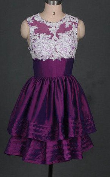 Short Eggplant Taffeta Prom Bridesmaid Cute Gowns Party Dress