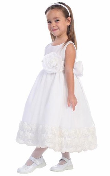 Tea-Length Tiered Tulle Flower Girl Dress