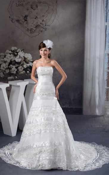 Strapless A-Line Court Train and Dress With Lace